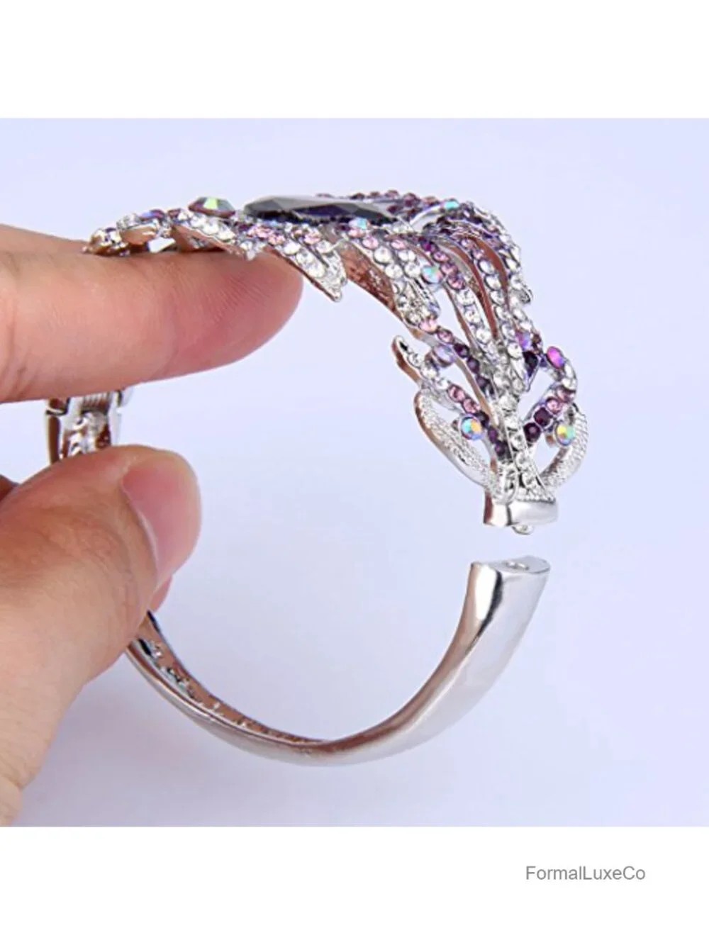 Vintage Style Crystal Peacock Feather Bangle Bracelet Gift Box